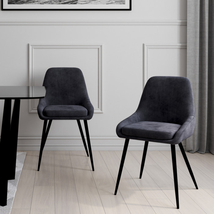 Chaises Olivia velours gris foncé pieds métal - lot de 2
