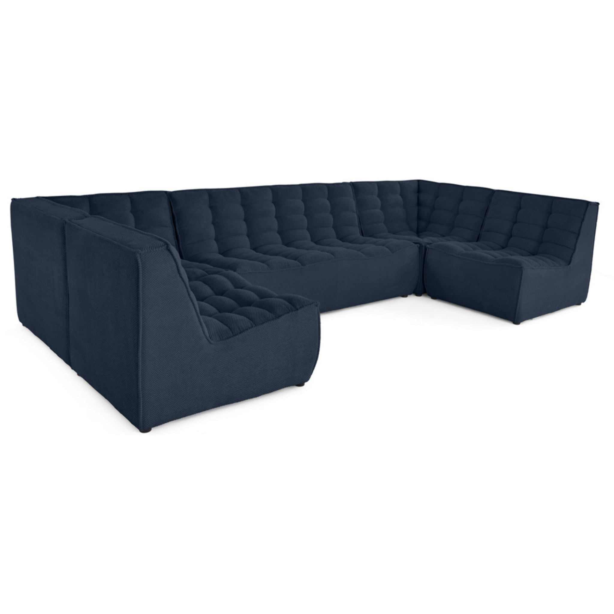 Ellie - canapé modulable panoramique 7 places en velours texturé - Bleu marine