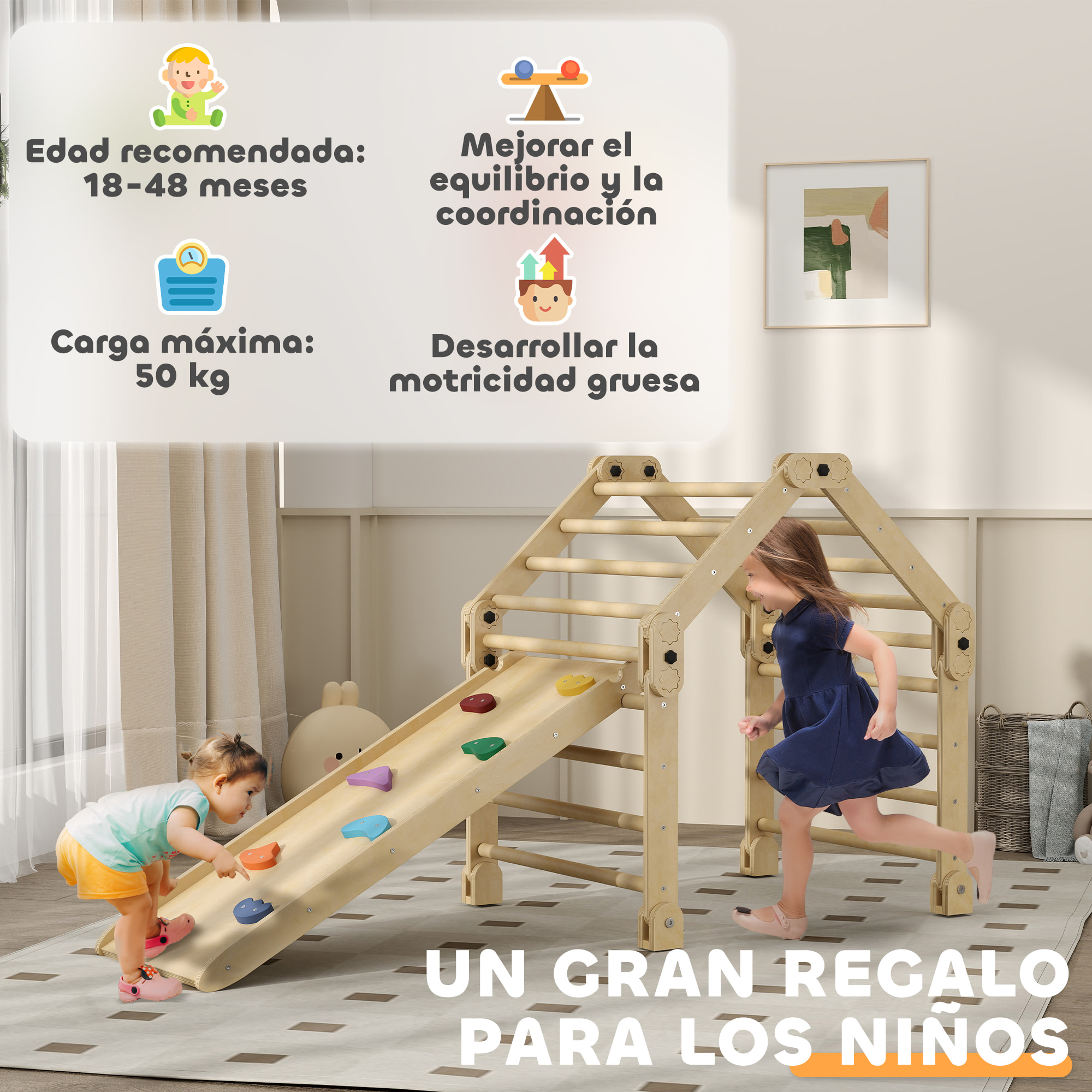 Escalada para Niños 3 en 1 Marco de Escalada Plegable para Niños de 18-48 Meses con Rampa para Deslizarse o Escalar 175x70x89 cm Multicolor