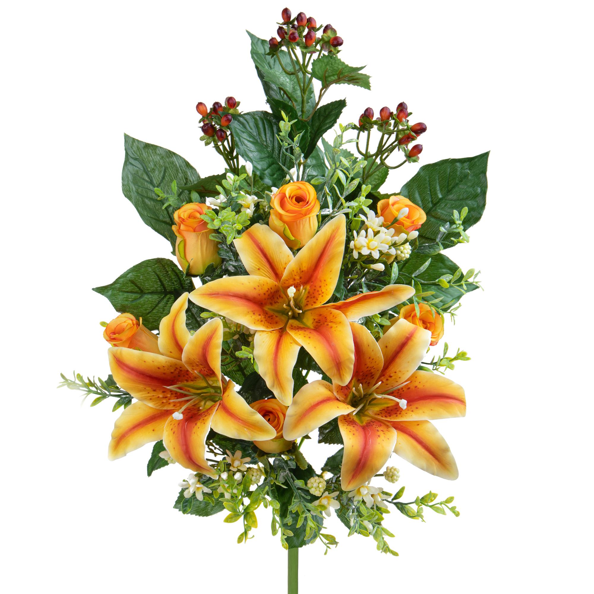 Frontale Lilium/Rose 54 Cm - Pezzi 1 - 15X54X14cm - Colore: giallo - Bianchi Dino - Fiori Artificiali