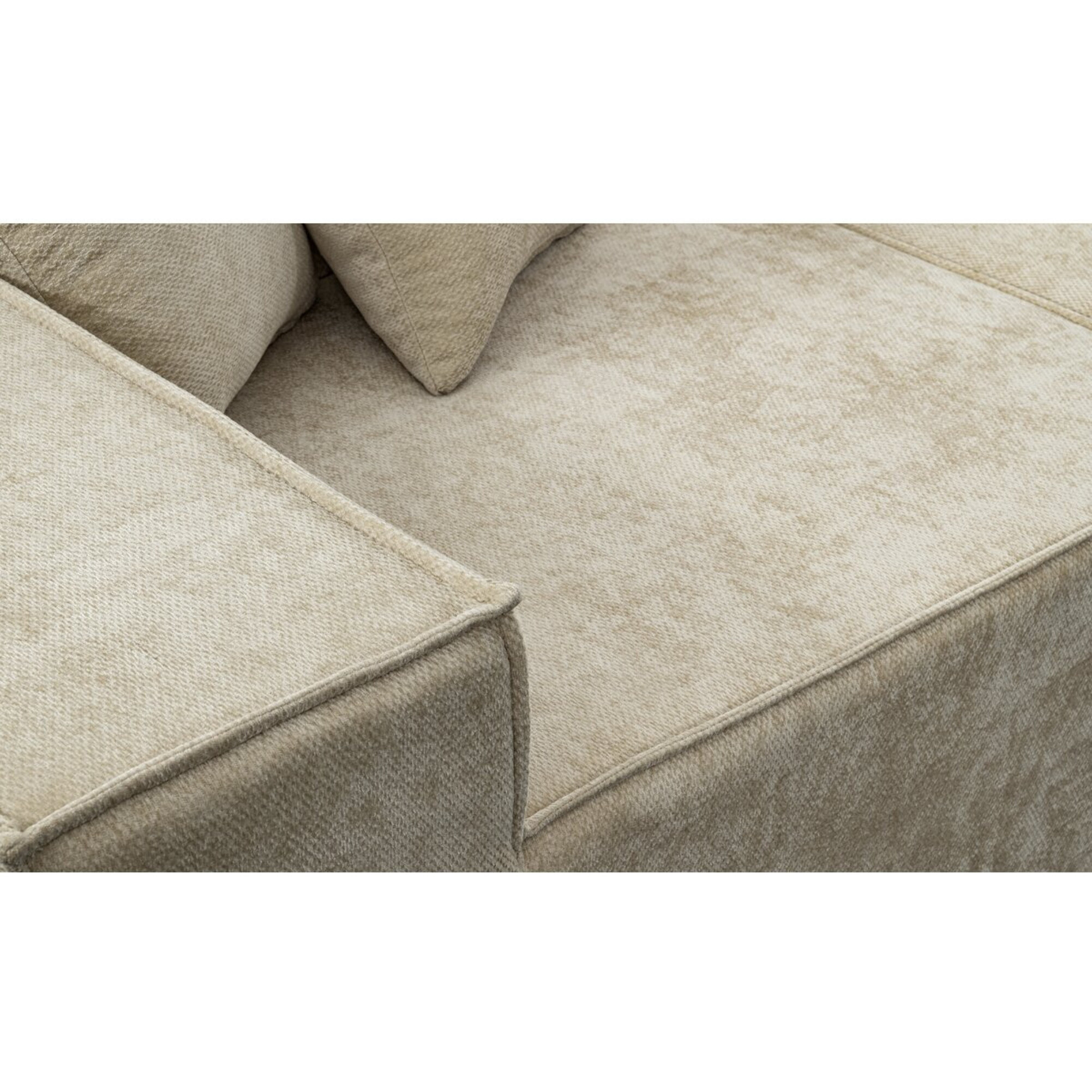 Canapé droit modulable avec ottoman en tissu texturé "Lusso" - 3 places - Beige
