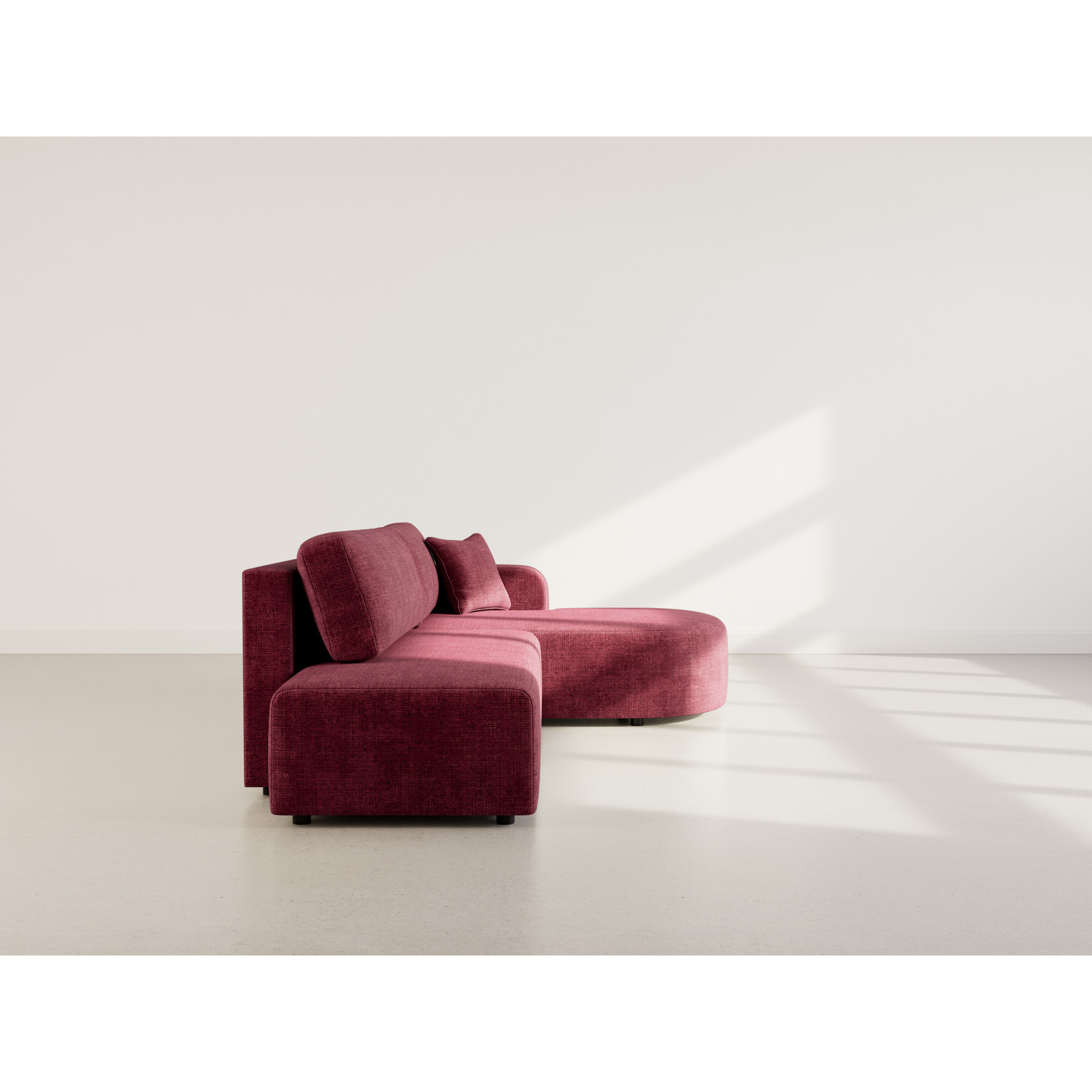 Miro - Canapé d'angle droit 4 places convertible avec coffre en velours texturé - Prune