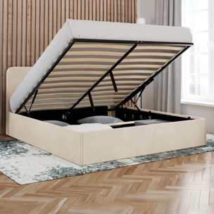 Lit avec tete de lit arrondie Louise - Velours beige