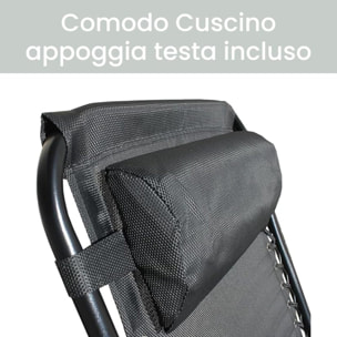 Sedia sdraio zero gravity reclinabile pieghevole con cuscino, poltrona da giardino in acciaio e texilene traspirante, regolabile con sistema blocco posizione, comfort ergonomico e salvaspazio, ideale per terrazzo, balcone e relax all’aperto