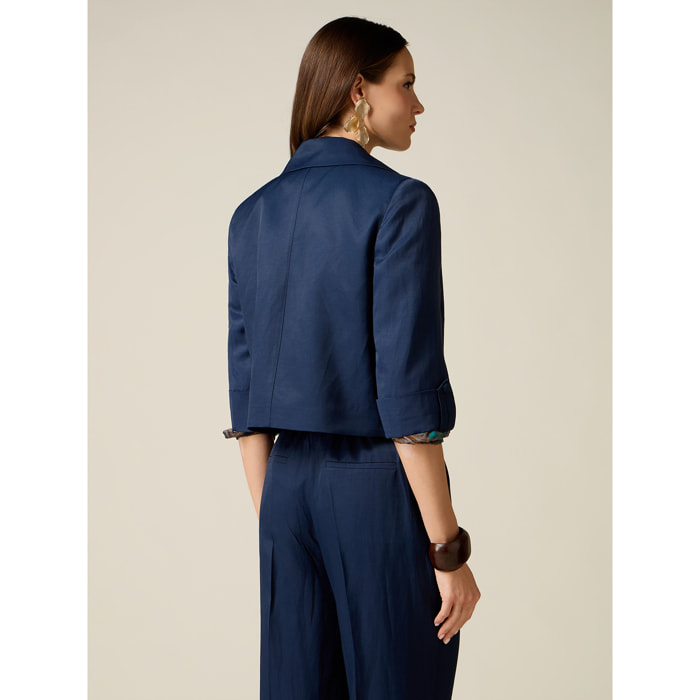 Oltre - Blazer cropped misto lino - Blu