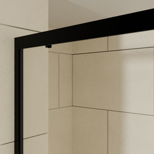Porte de douche coulissante 140x200 cm - Verre transparent - Profilé Noir - CRUSH