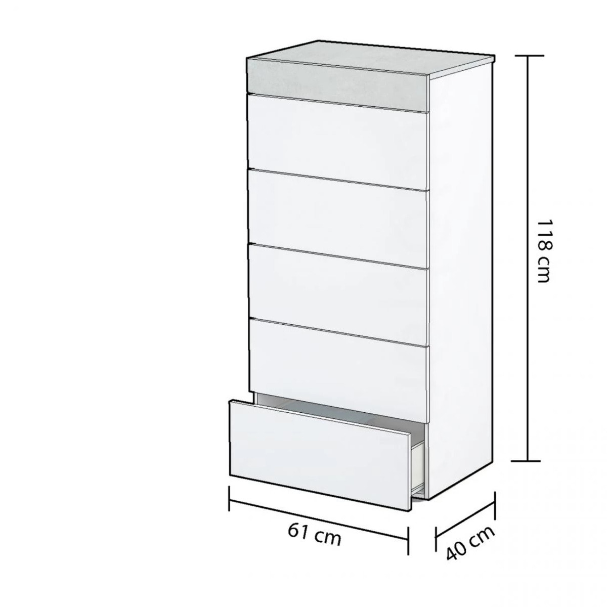 Cómoda chifonier Axel Blanco Artik (Blanco Mate) - Gris Cemento