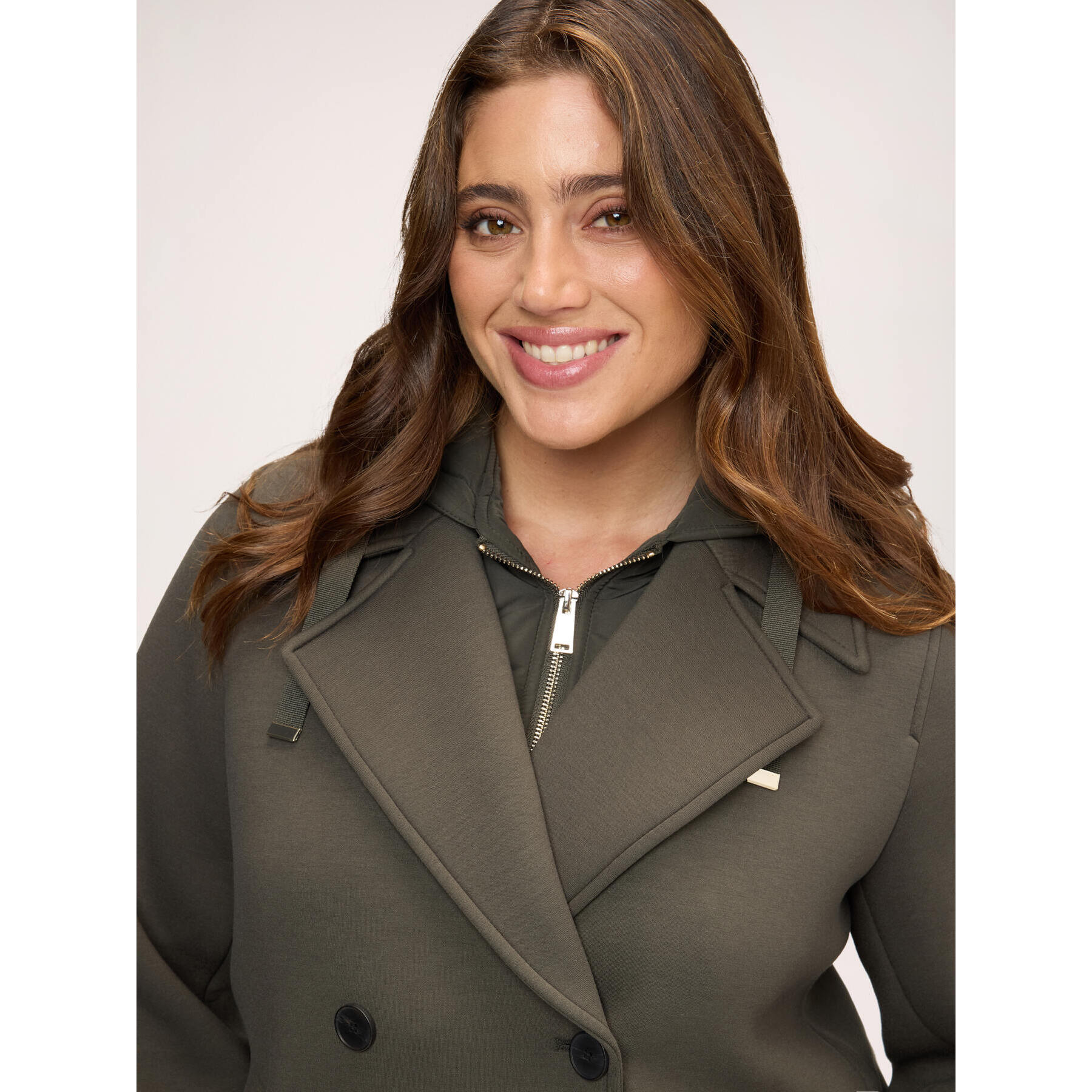 Fiorella Rubino - Chaqueta cruzada con pechera desmontable - Verde militare