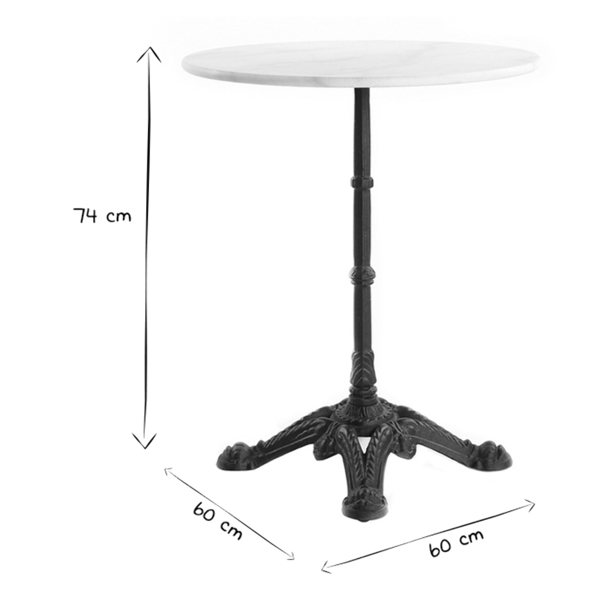 Table bistrot ronde en pierre minérale et métal noir D60 cm CONTY