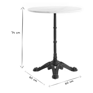 Table bistrot ronde en pierre minérale et métal noir D60 cm CONTY