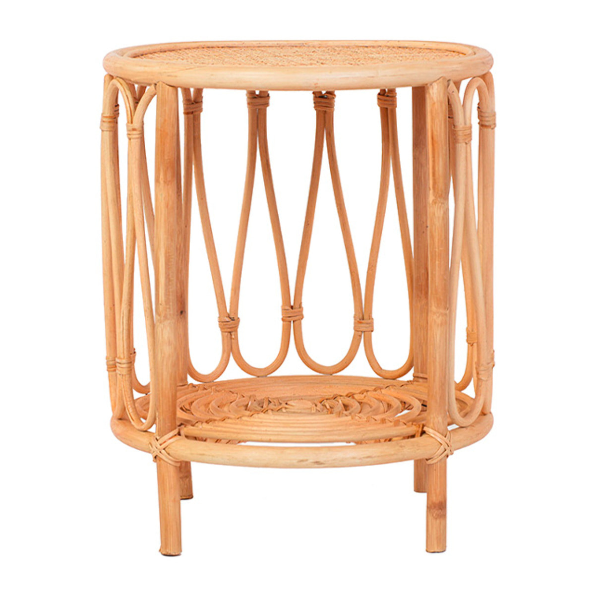 Table d'Appoint Rotin & Cannage Poggio, L.41 x H.51 cm, Style Bohème Naturel