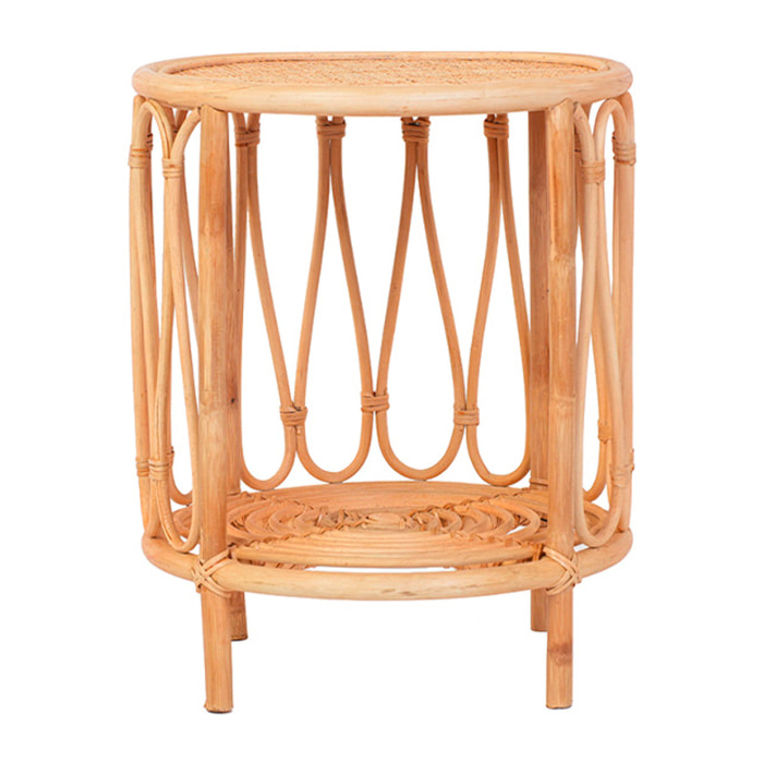Table d'Appoint Rotin & Cannage Poggio, L.41 x H.51 cm, Style Bohème Naturel