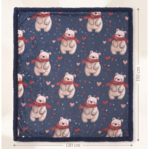 Plaid fantasia orsetti in poliestere - Blu