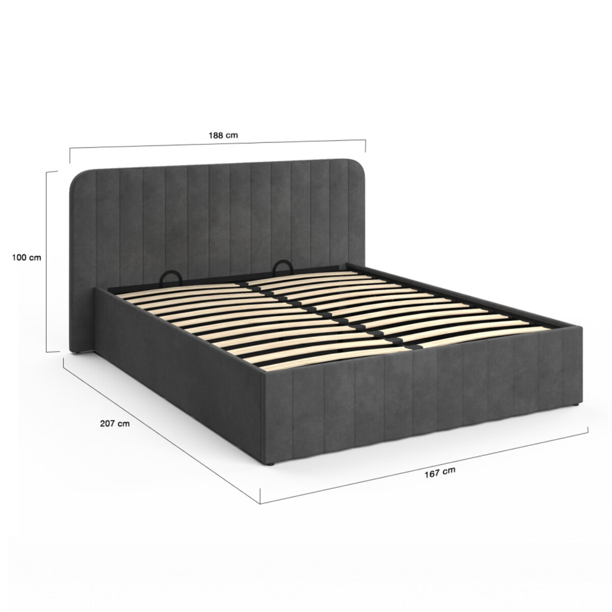 Lit coffre Valentina 160x200cm velours gris