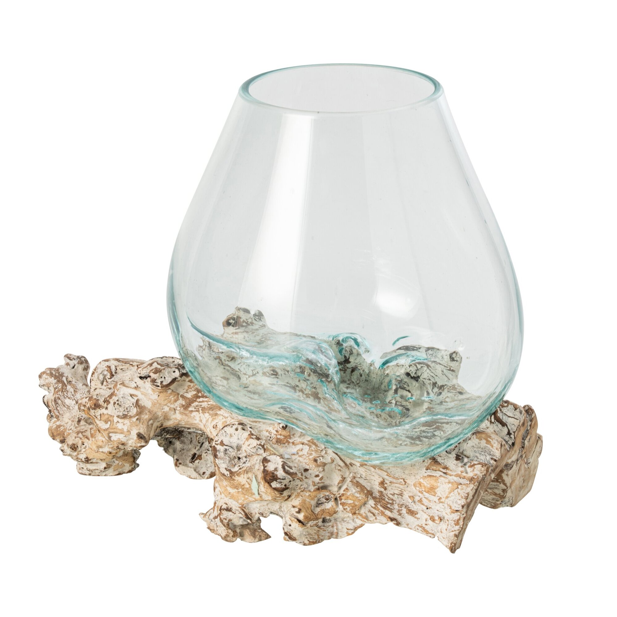J-Line Vase sur base - verre - blanc cassé/transparent - medium