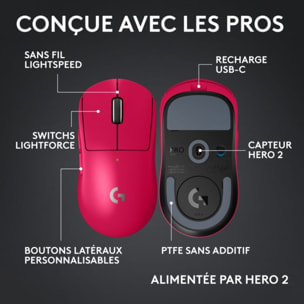 Souris Gamer Sans Fil LOGITECH Pro X superlight 2 compact Magenta