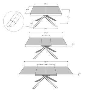 Mesa extensible 120X80/204cm Karida Fresno Blanco estructura Antracita