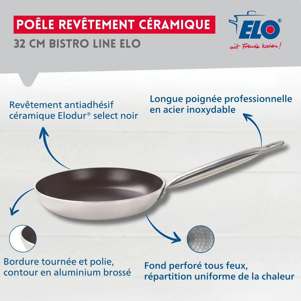 Poêle 32 cm céramique sans PFAS Bistro Line Elo