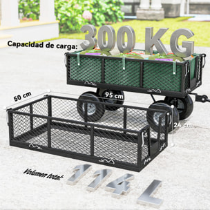 Carrito de Jardín con Ruedas Grandes, Carga 300 kg, Carro de Mano con Asa Ajustable y Bolsa Impermeable Removible, Carrito de Transporte para Todo Terreno, Compra, Camping, Verde