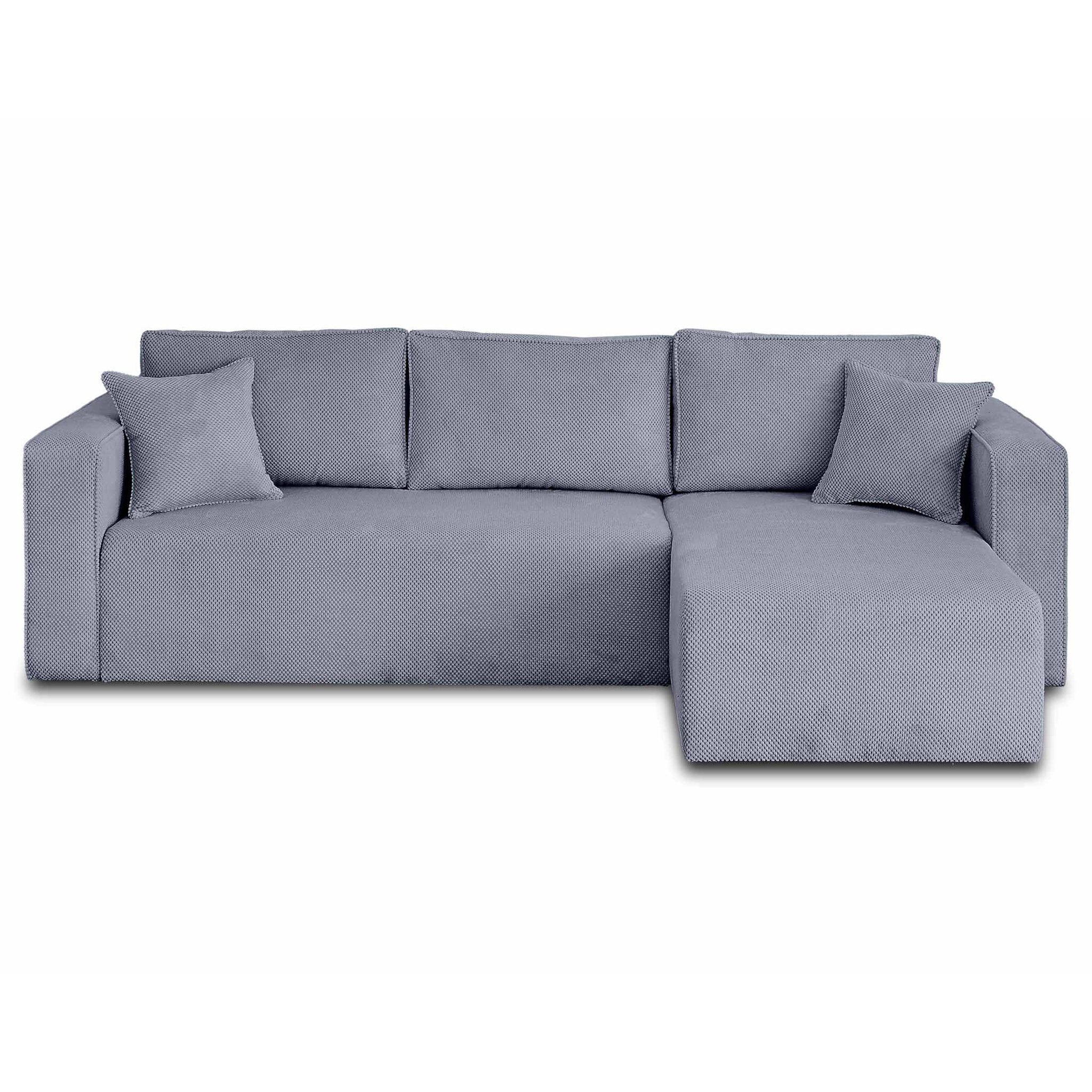 Topaze - canapé d'angle réversible - 4 places - convertible avec coffre - en velours texturé - Bleu grisé
