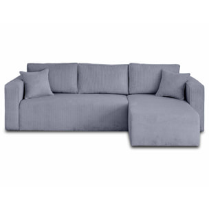 Topaze - canapé d'angle réversible - 4 places - convertible avec coffre - en velours texturé - Bleu grisé