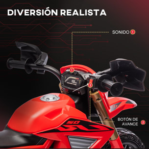 Moto Eléctrica para Niños de +3 Años Moto de Batería 12V para Niños con Ruedas de Entrenamiento Acelerador en Puño y Bocina Carga 30 kg Rojo