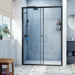 SAT PROJECT  Porte de douche 140x185cm coulissante avec profilé noir mat (SATPROMUD140CT)