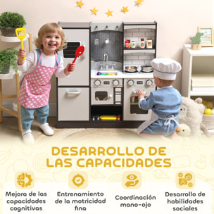 Cocina de Juguete de Madera con Sonido, Cocinita Infantil con Accesorios de Acero Inoxidable, Nevera, Microondas, Fregadero, Juguetes para Niños a Partir de 3 Años, Marrón Oscuro
