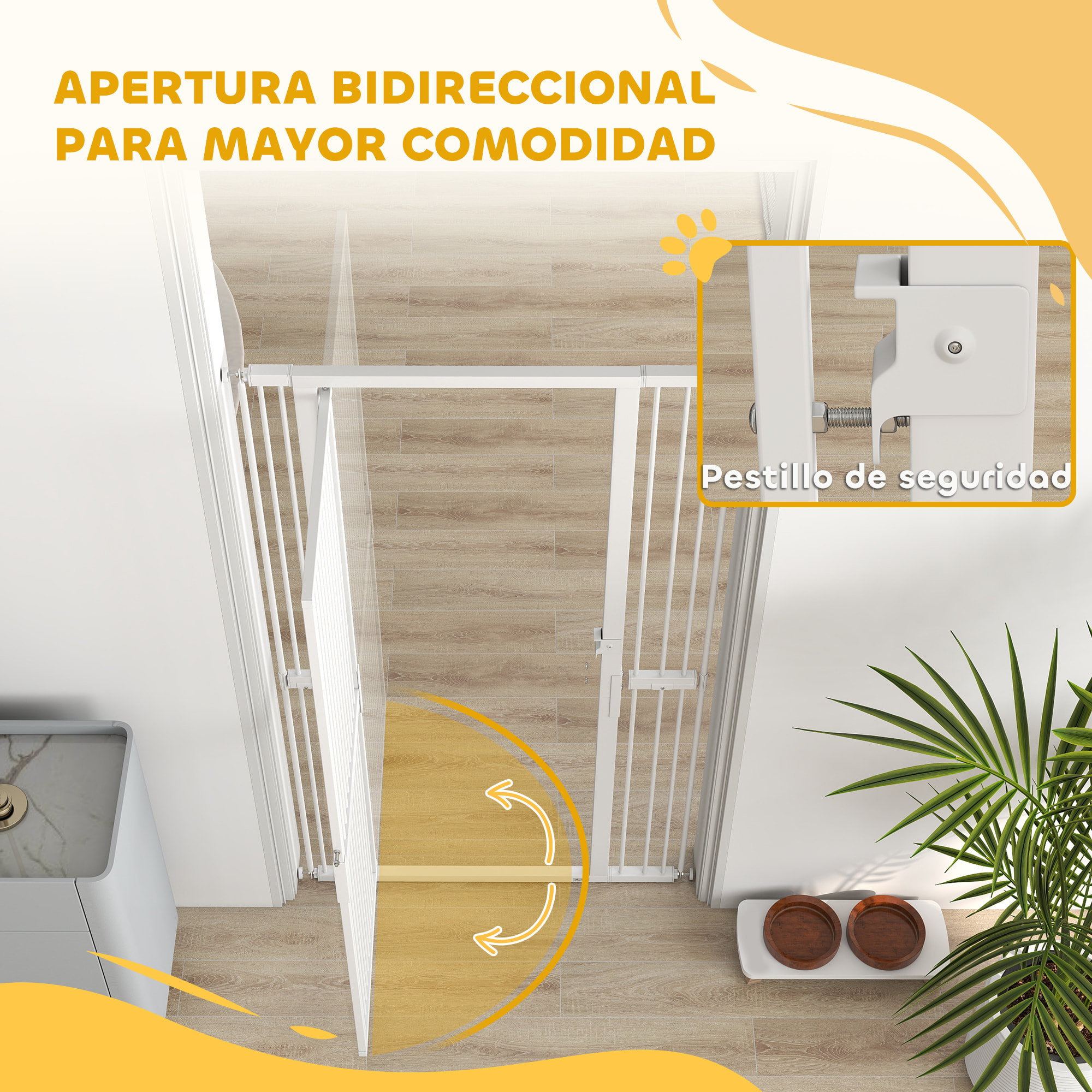 Barrera de Seguridad para Perros y Gatos Extra Alta 180 cm, Barrera para Perros Extensible 76-104 cm, Separación 3,5 cm, para Puertas y Escaleras, con Montaje a Presión, 2 Extensiones, Blanco