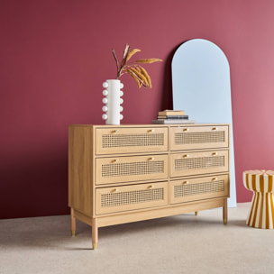 Commode décor bois et cannage 6 tiroirs JUDITH
