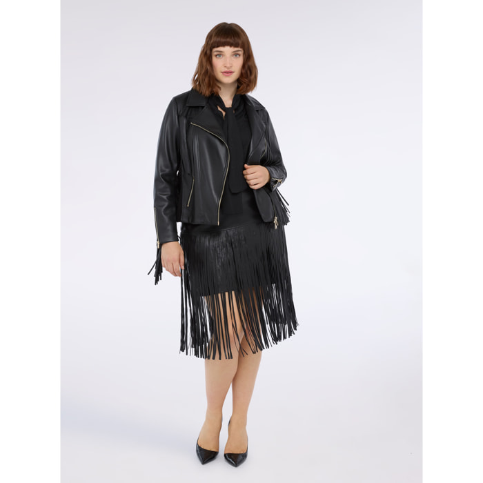 Fiorella Rubino - Falda tubo con flecos maxi - Negro