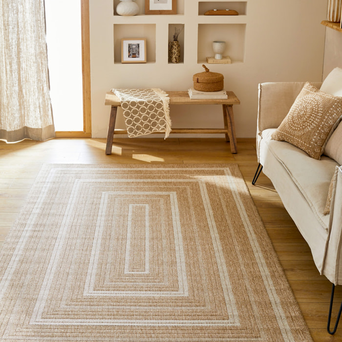 Tapis intérieur/extérieur effet toile de jute beige avec motifs DAYMO