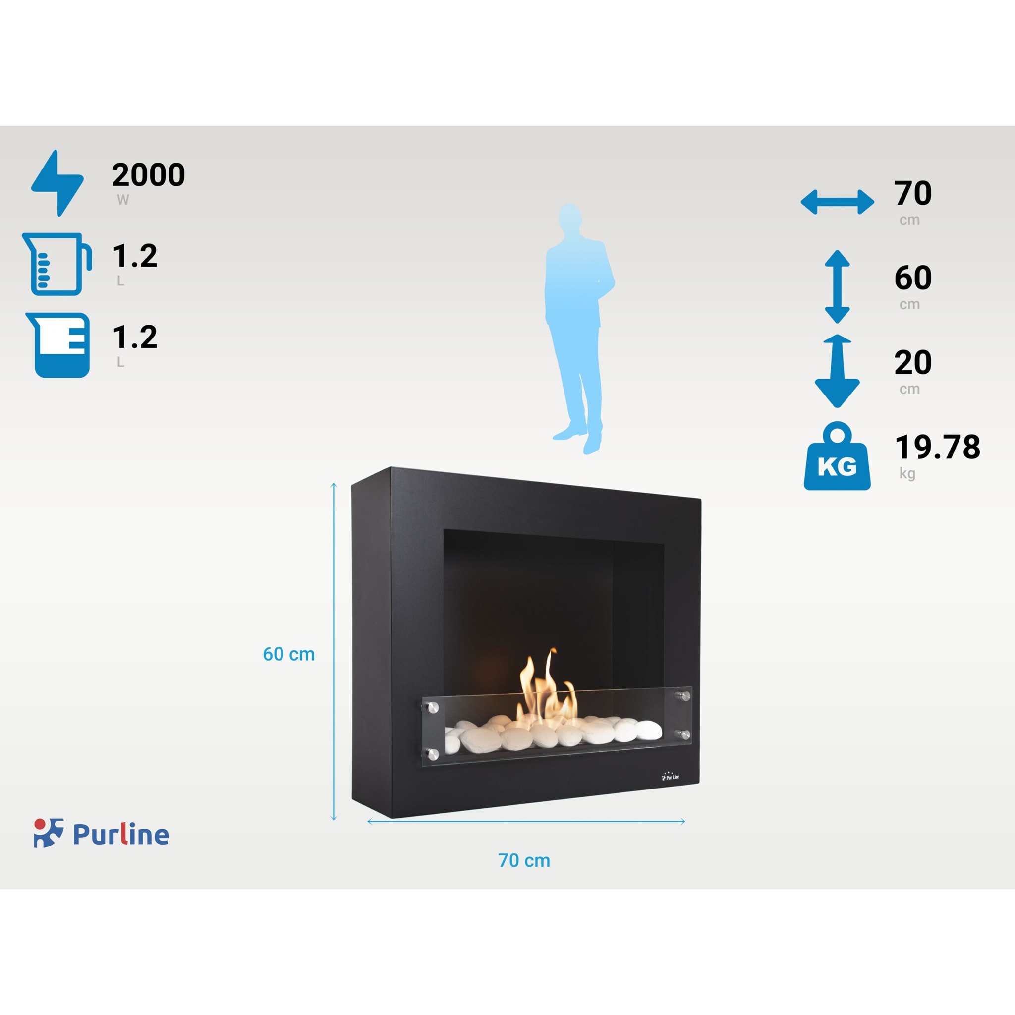 Chimenea de etanol mural en acero lacado BESTBIO DESIGN B PURLINE 2000 W