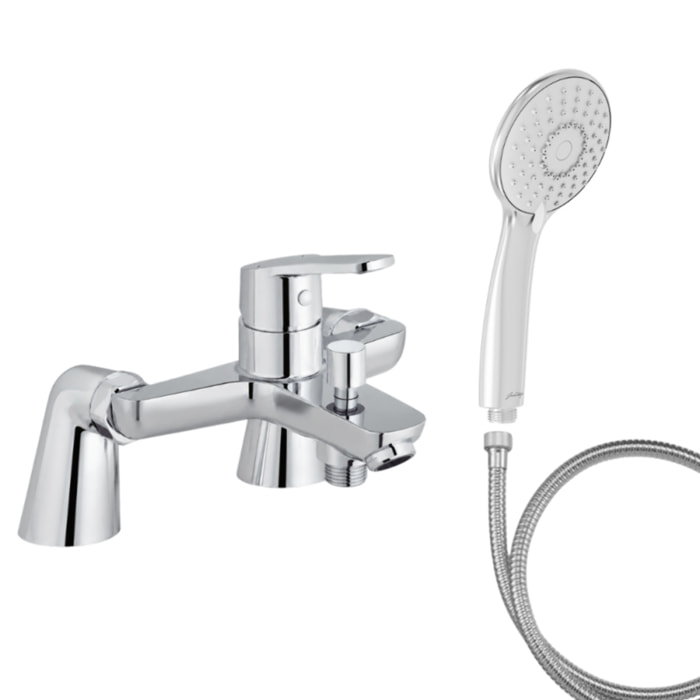 Mitigeur baignoire Aimé + pommeau de douche Juliette + flexible de douche métal + colonnettes