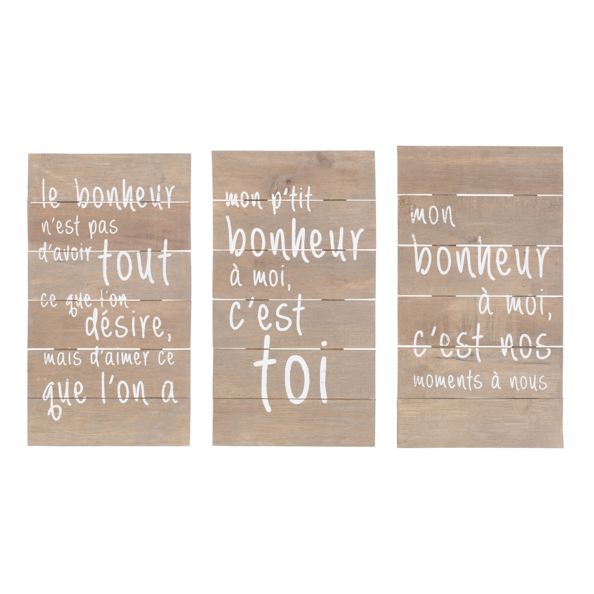 J-Line Panneaux Positifs Bonheur Bois Naturel Assortiment De 3