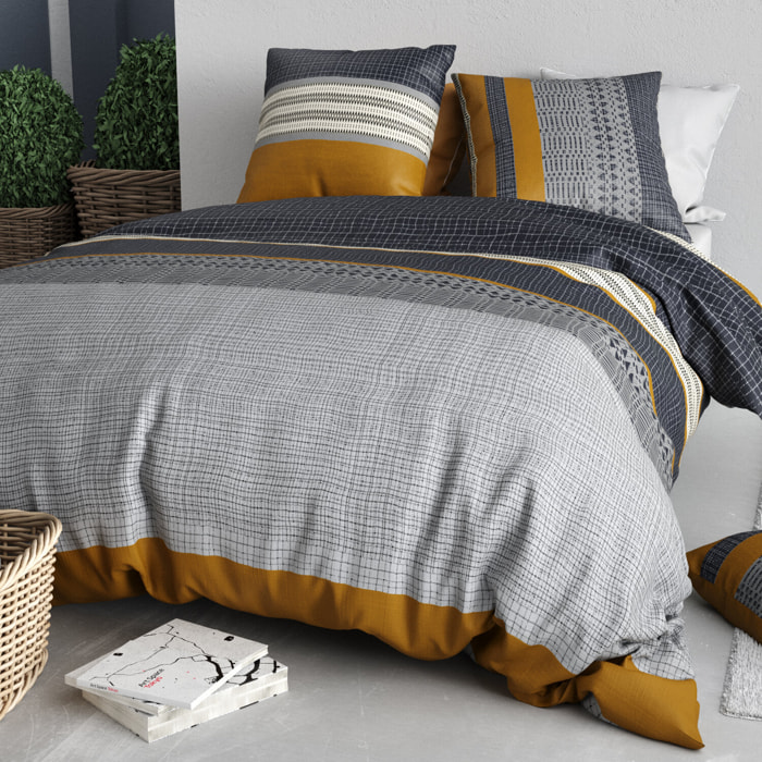 Parure housse de couette coton gris