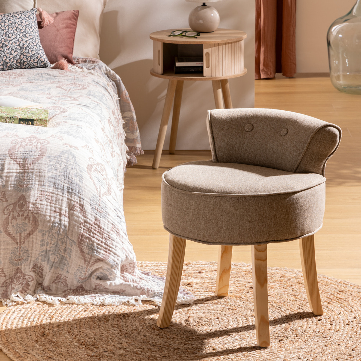 Tabouret "Firmin" pin beige 58x49x46cm