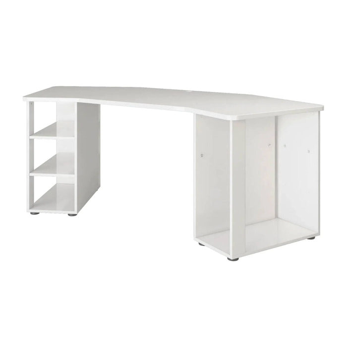 Scrivania Fuhao, Scrittoio multiuso, Tavolo per ufficio porta PC, Piano di lavoro, Made in Italy, 205x91h76 cm, Bianco lucido