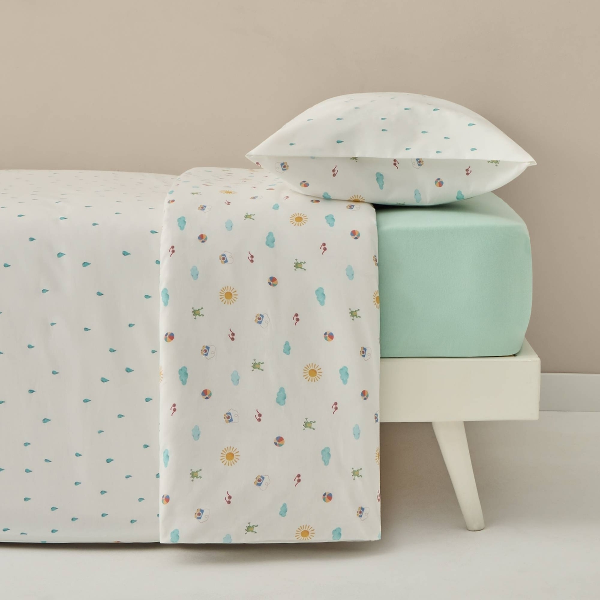 Funda nórdica de algodón percal 180 hilos estampado lluvia y verano Lluvia color blanco 100% Algodón percal