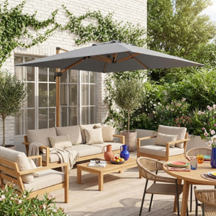 Parasol déporté carré 3x3m, mât effet bois FALGOS