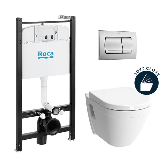 Pack Bâti-support Roca Active + WC suspendu Vitra+Abattant soft close+plaque chrome (RocaActiveS50softclose-2-DE)