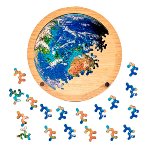 Puzzle doppio e telaio in legno con 34 + 20 pezzi. Design Terra e animali.