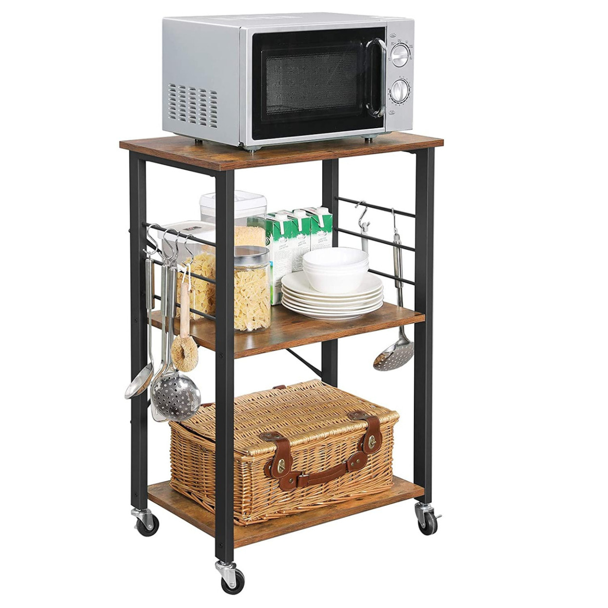 Carrello Cucina Industriale su Ruote con Ripiani in Legno e Metallo
