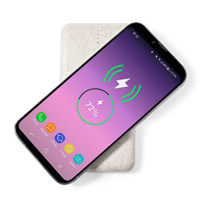 Power Bank natura grano di canna Wireless 10W. 8000 mAh.