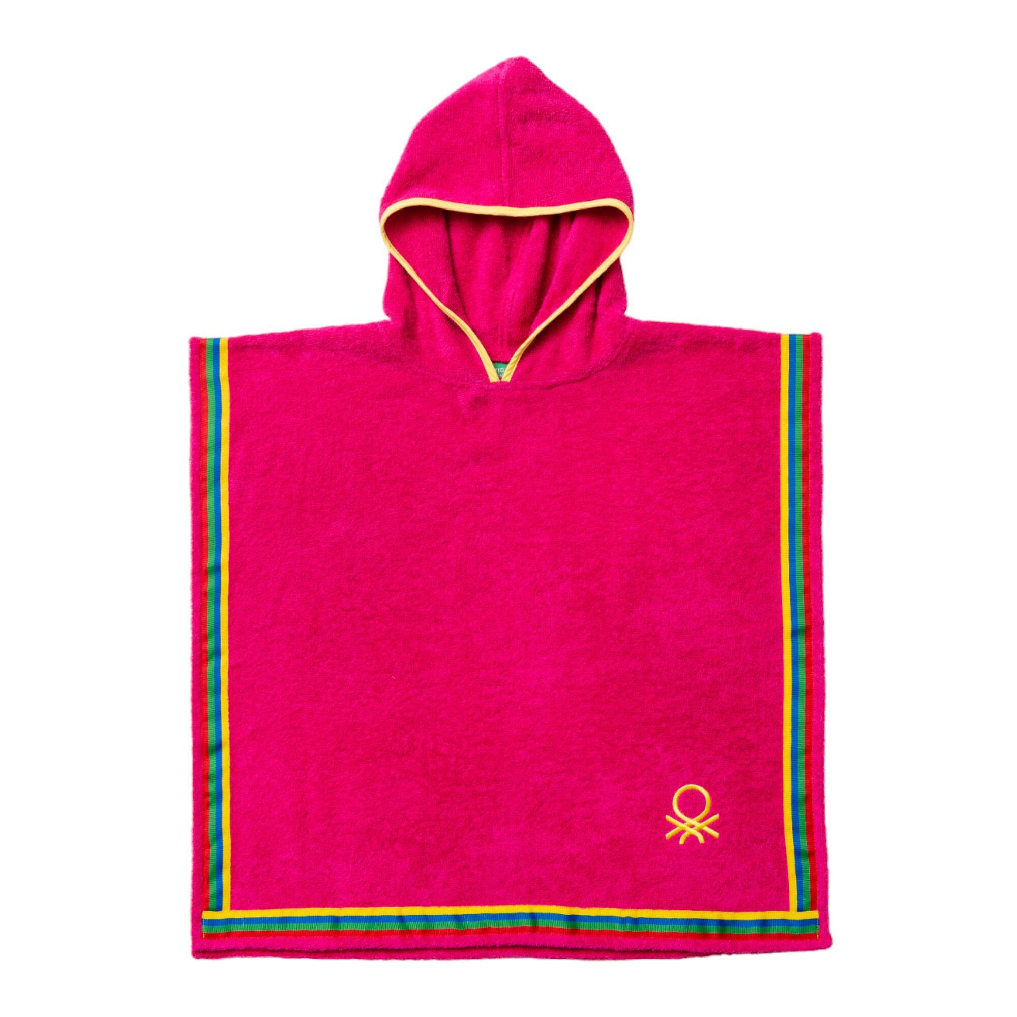 Albornoz poncho de niños 65x65cm de 380gsm 100% algodón rosa Benetton