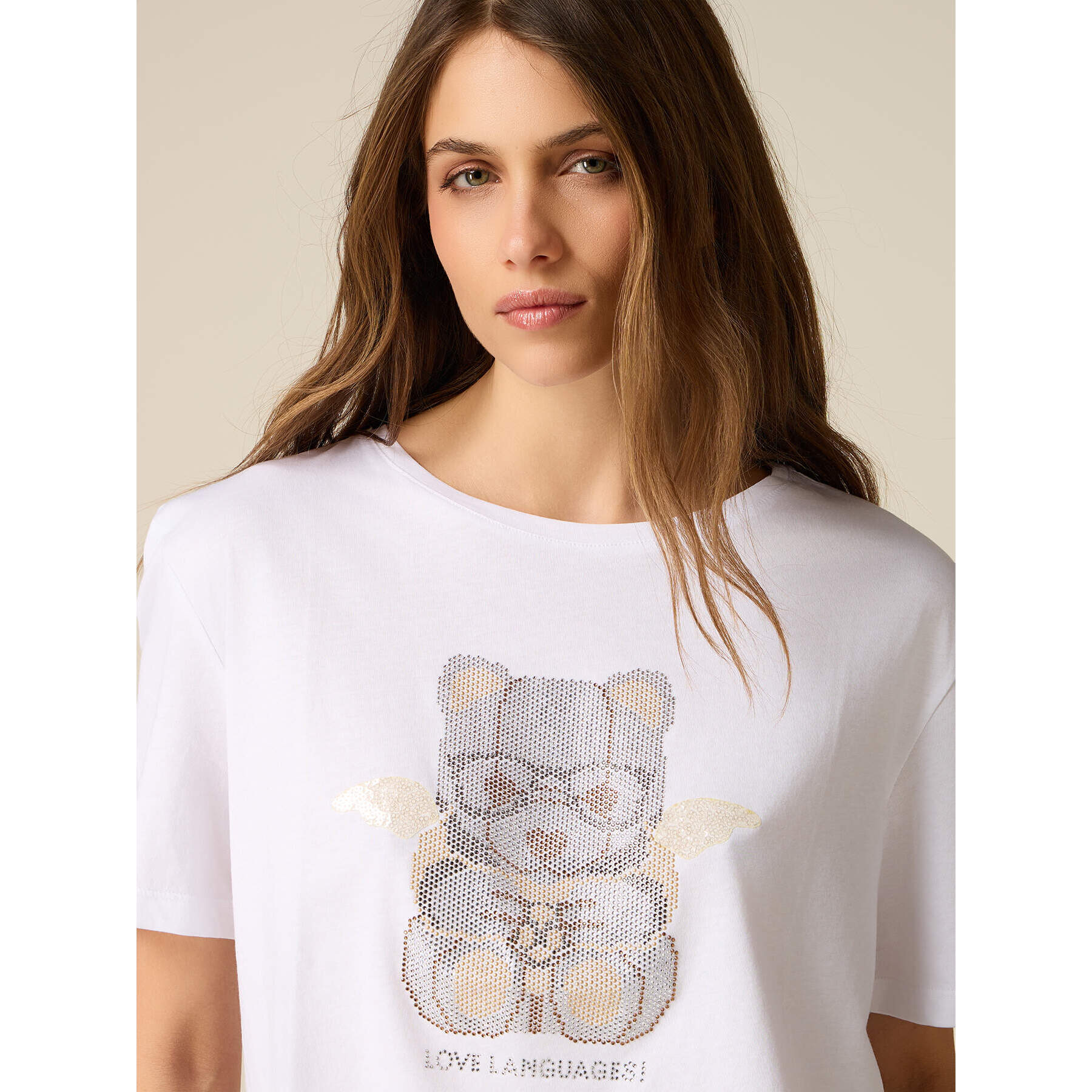 Oltre - T-shirt in cotone con applicazioni - Bianco