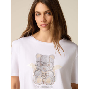 Oltre - T-shirt in cotone con applicazioni - Bianco