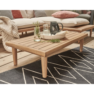 Papeete - salon bas de jardin 4 places + table - bois d'acacia et coussins beiges - Bois / Beige