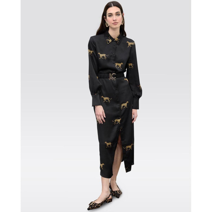 Abito in raso con stampa leopardata