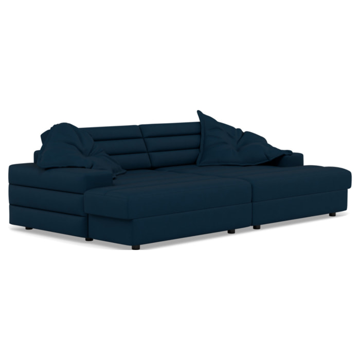 Giulia - canapé droit 4 places double méridienne - assise profonde - en tissu texturé - Bleu
